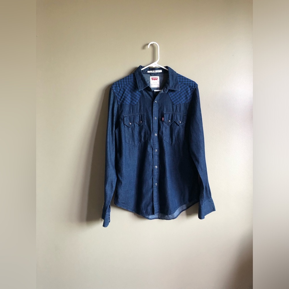 New Levi’s Men Cotton Denim Plaid Long Sleeve Button up Shirt Size Small